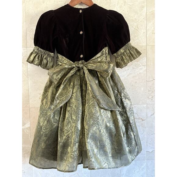 VTG Dimples Girls Holiday Dress 8 - Black Velvet, Gold Brocade Christmas Formal - Picture 2 of 12
